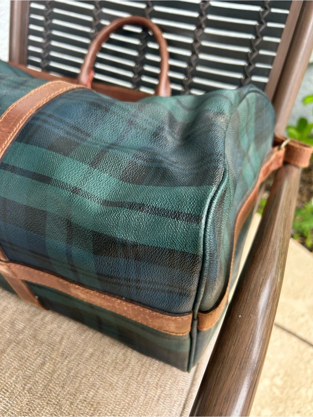 90s Ralph Lauren Plaid Leather-Trim Weekender Bag